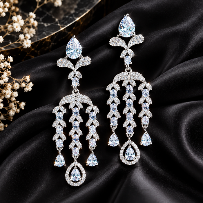 Elegant American Diamond Necklace & Earrings Set | Premium CZ Crystal Bridal Jewelry Set for Women