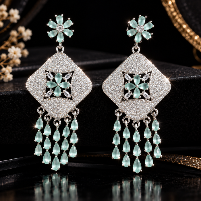 Celeste Bloom Aqua Drop Statement Earrings