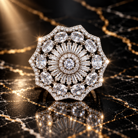 Elegant AD Statement Ring for Women – Floral Sunburst Design with Sparkling Stones