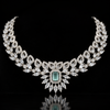 Silver Plated American Diamond Party Wear Necklace Set with Green & Pink Stone