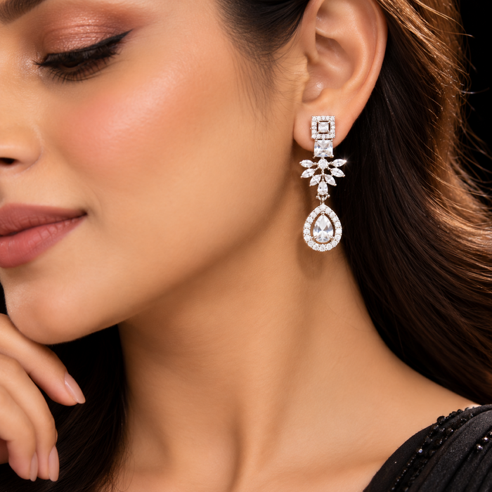 Silver Plated American Diamond Necklace Set