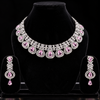 Elegant Pink & White Artificial Diamond Necklace Set with Earrings
