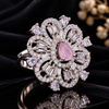 AD Adjustable Ring for Women | Pink Crystal Floral Statement Ring | Elegant Party & Wedding Jewelry