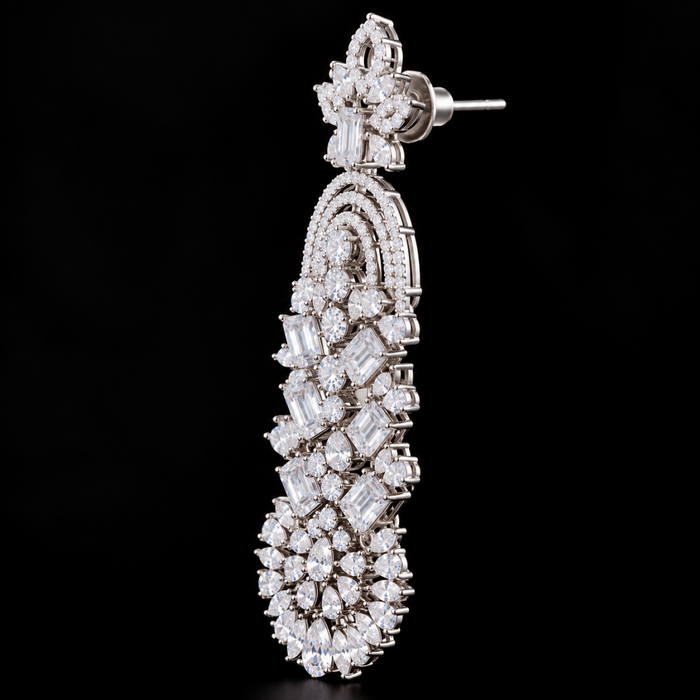 AD Crystal Chandelier Earrings for Women | Elegant Floral Drop Earrings | Statement Party & Wedding Jewelry