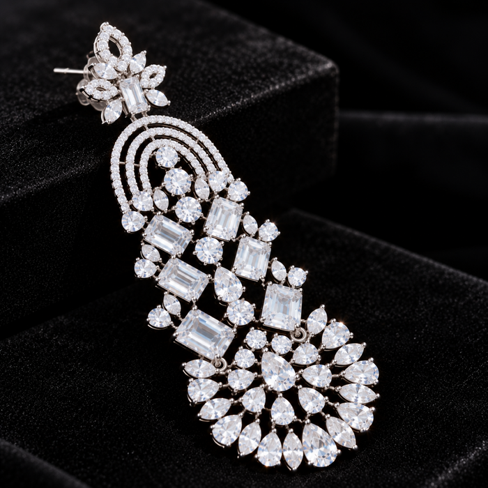 AD Crystal Chandelier Earrings for Women | Elegant Floral Drop Earrings | Statement Party & Wedding Jewelry
