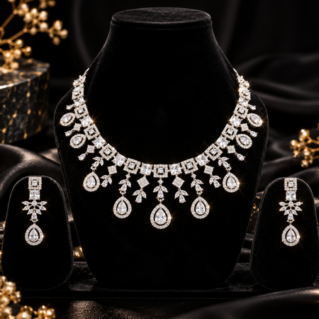 Silver Plated American Diamond Necklace Set