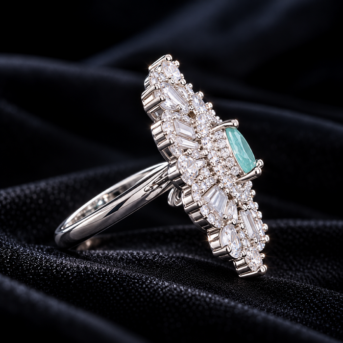 AD Adjustable Ring for Women | Emerald Green Stone Floral Statement Ring | Elegant Party & Occasion Jewelry