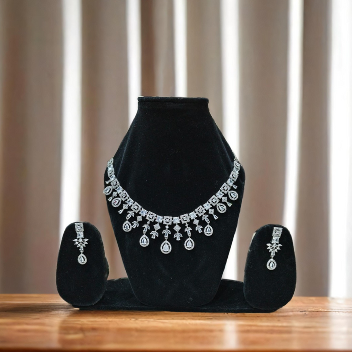 Silver Plated American Diamond Necklace Set