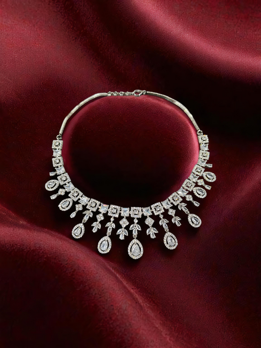 Silver Plated American Diamond Necklace Set