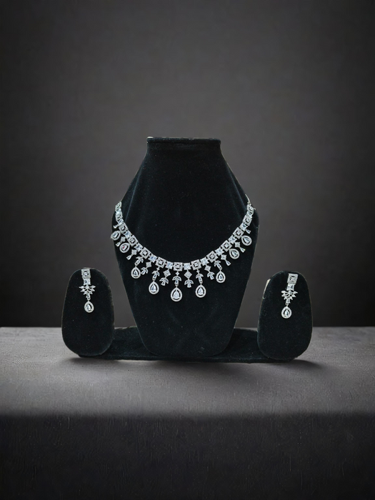 Silver Plated American Diamond Necklace Set