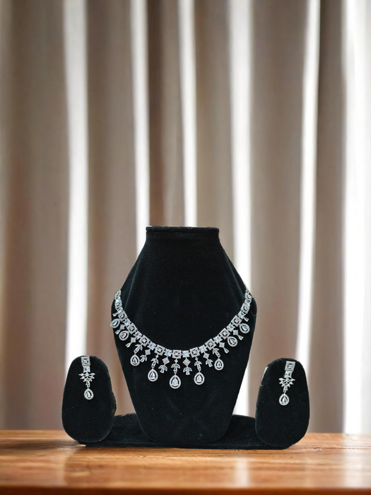 Silver Plated American Diamond Necklace Set