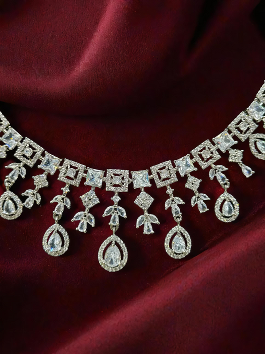 Silver Plated American Diamond Necklace Set